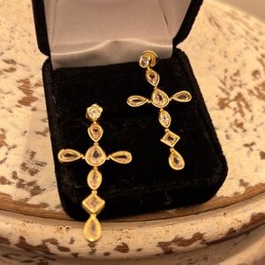 Elegant Gold Cross Drop Dangle Large Earrings